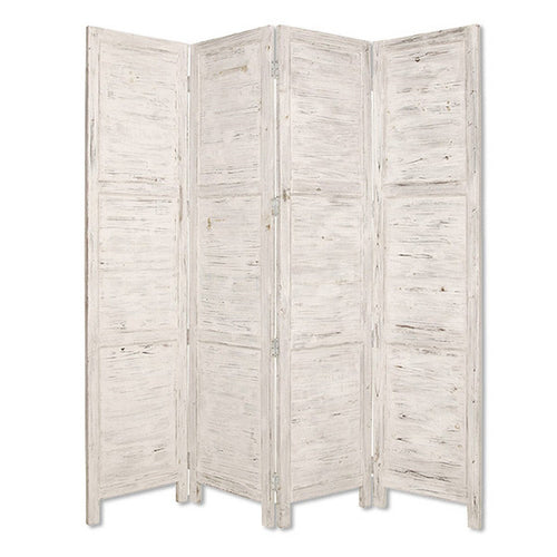 Wooden 4 Panel Foldable Floor Screen with Textured Panels, White