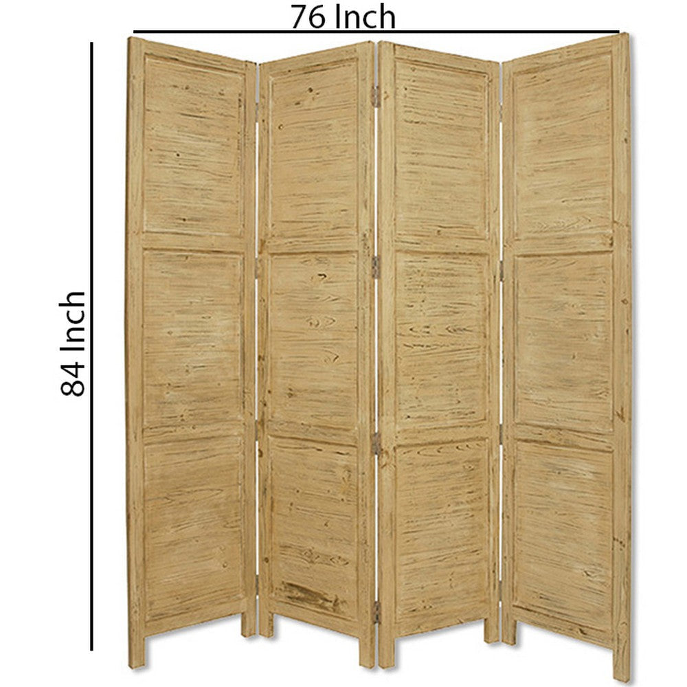 Wooden 4 Panel Foldable Floor Screen with Textured Panels Yellow BM26672