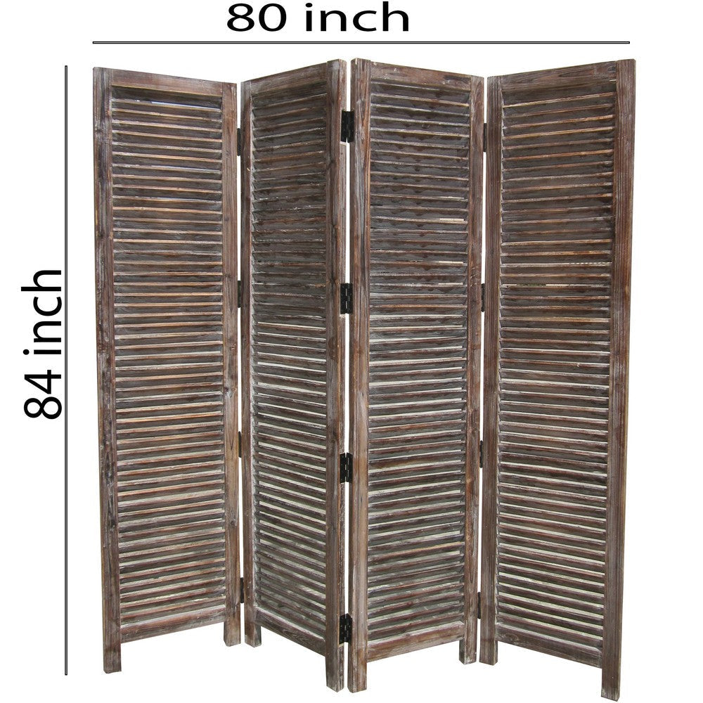 4 Panel Room Divider with Shutter Design Weathered Brown BM26692