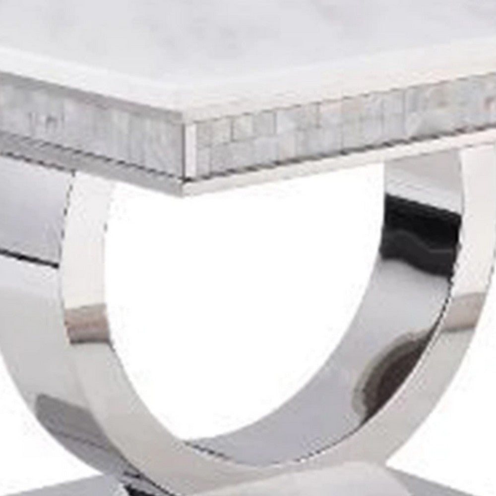 Sofa Table with Faux Marble Top and Steel Base White and Silver BM268904