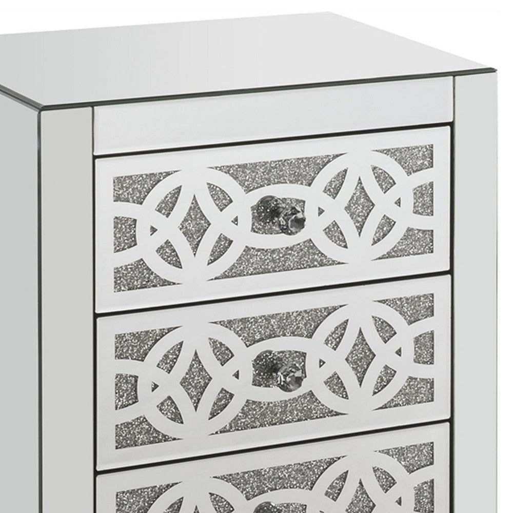 Accent Table with 3 Drawers and Faux Diamond Inlays Silver BM268949