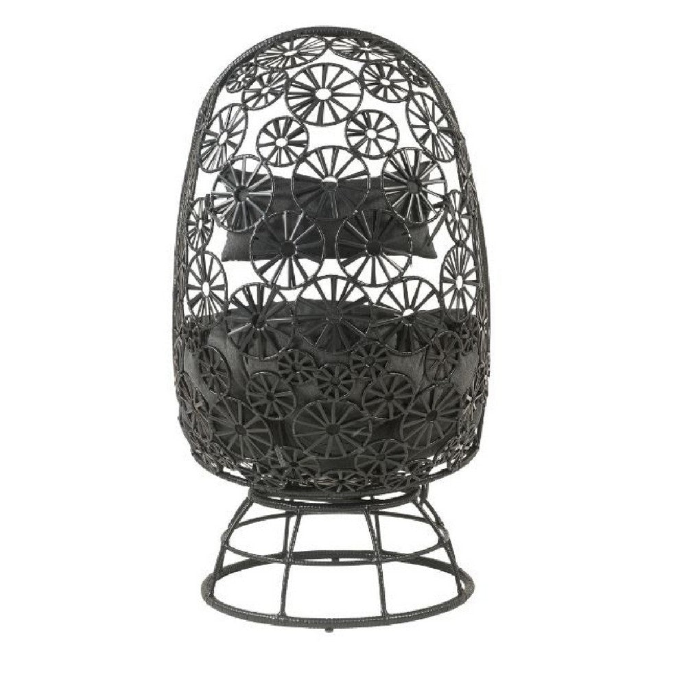 2 Piece Patio Lounge Chair with Open Circular Motifs Black BM269038