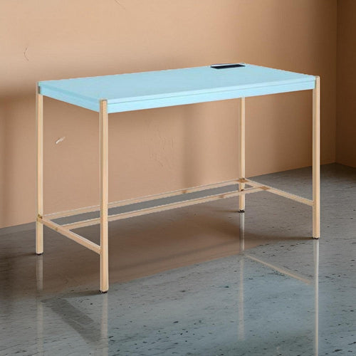 Nova Writing Desk | USB Dock | Metal Legs | Sky Blue & Gold