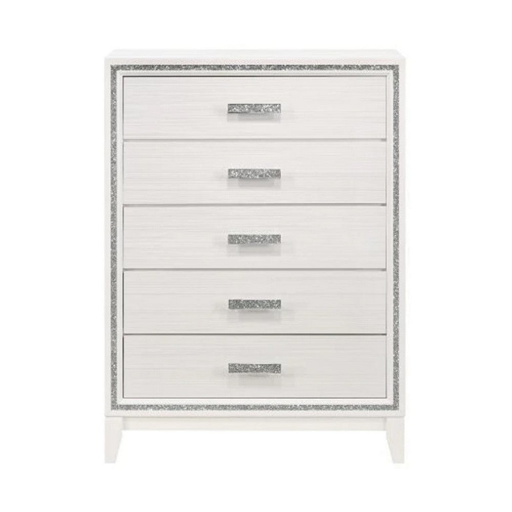 Chest with 5 Drawers and Shimmer Accent Trim White BM269073