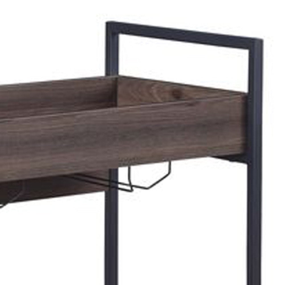 2 Tier Serving Cart with Wooden Shelves and Metal Frame Brown BM269087