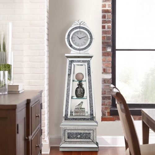 Vivian Grandfather Clock | 3 Compartments | Mirrored | Silver