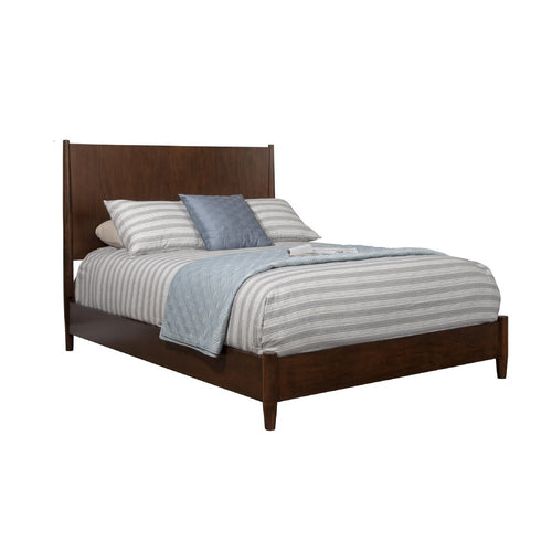 Full Platform Bed with Panel Headboard, Walnut Brown