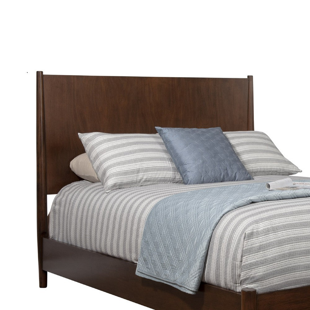 Full Platform Bed with Panel Headboard, Walnut Brown