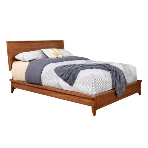 Queen Platform Bed with Sleigh Panel Headboard, Brown