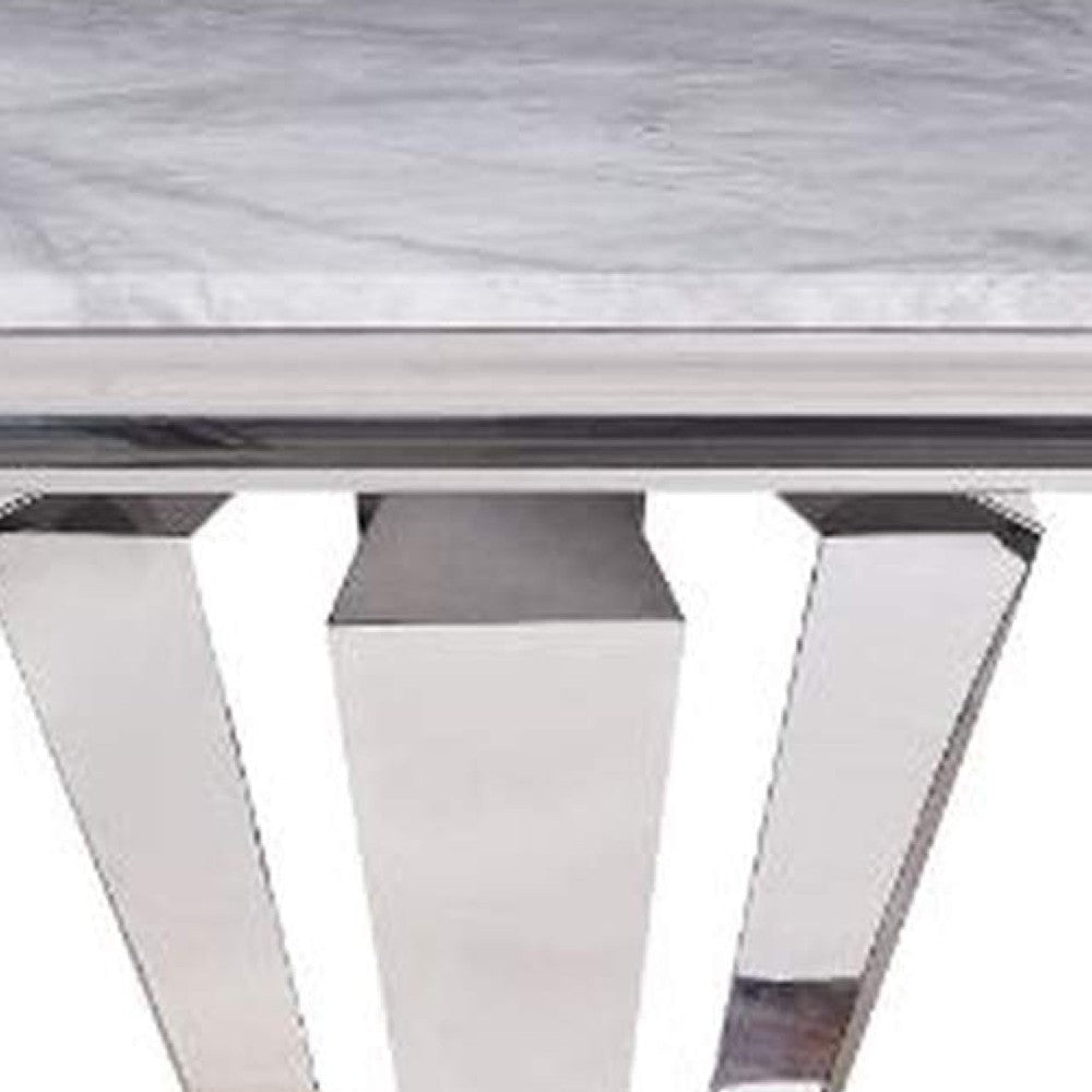 End Table with Faux Marble Top and Metal Base White and Silver BM269588