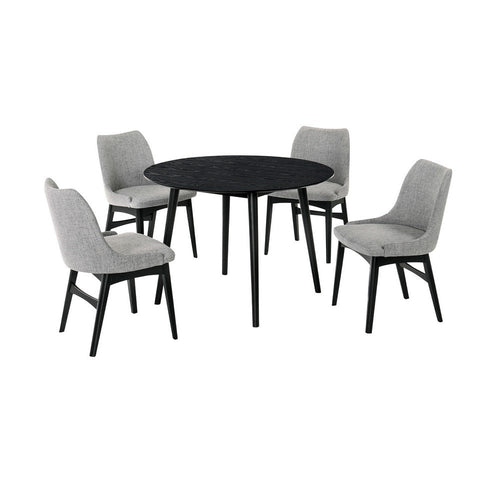 Cora 5 Piece Dining Table Set | Contoured Fabric Chairs | Black & Gray