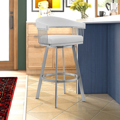 Preston Barstool | Swivel | Metal Frame | Slatted Arms | White & Silver