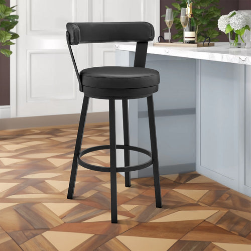 Preston Barstool | Swivel | Curved Open Back | Metal Legs | Gray & Black
