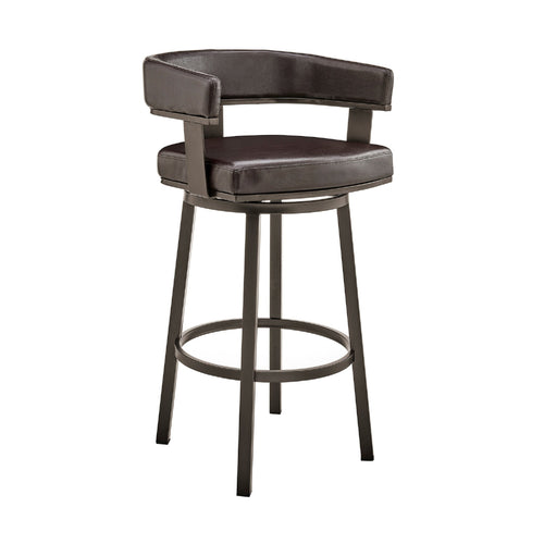 Preston Counter Stool | Swivel | Curved Open Back | Metal Legs | Dark Brown