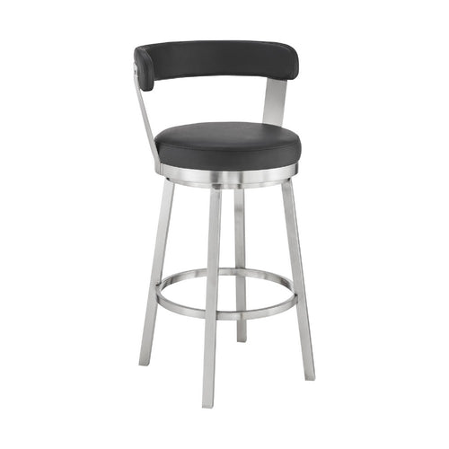 Preston Counter Stool | Swivel | Curved Open Back | Metal Legs | Black & Silver