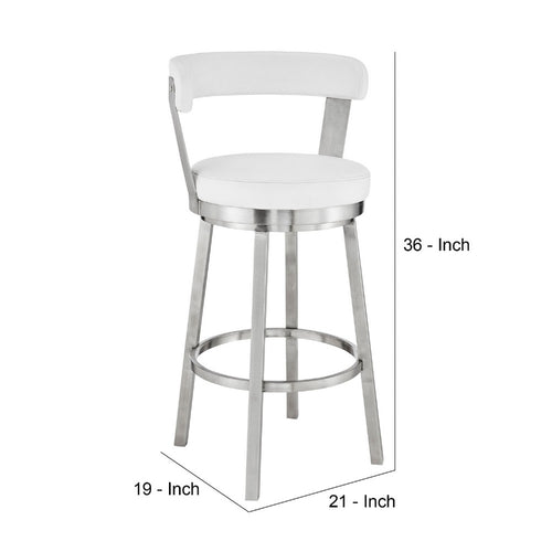 Preston Counter Stool | Swivel | Curved Open Back | Metal Legs | White & Silver