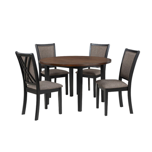 Jeremy 5 Piece Round Dining Table Set | 48" | Fabric Seat | Brown & Black