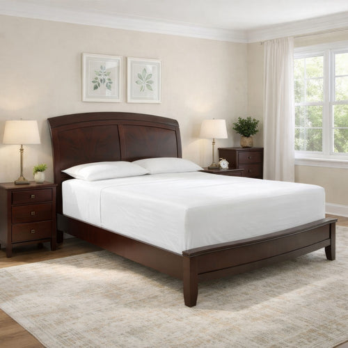 Kyle Soild Wood Low Profile King Bed with Sleigh Headboard, Cherry Brown