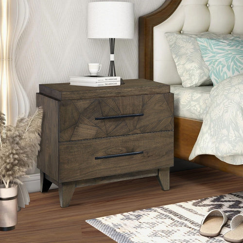 28 Inch Dee Soild Mahogany Wood Nightstand, Geometric Pattern, Oat Brown