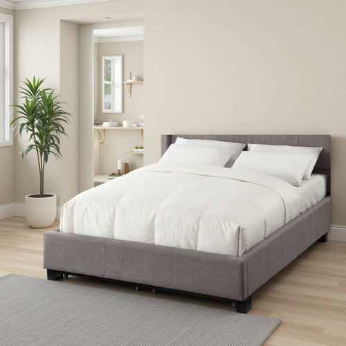 Le Low Profile Queen Uphosltered Bed with Storage, Linen, Gray