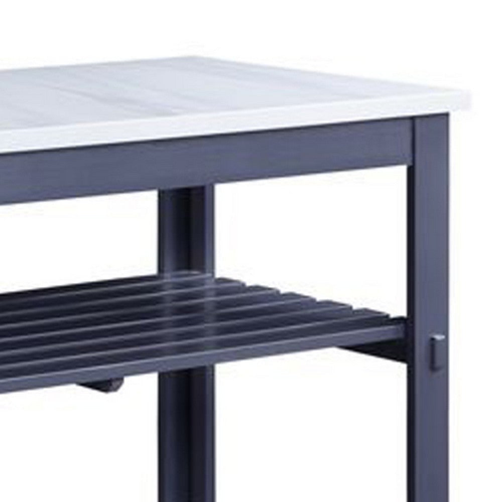 50 Inch Kitchen Island Faux Marble Top 2 Slatted Shelves Gray BM273248