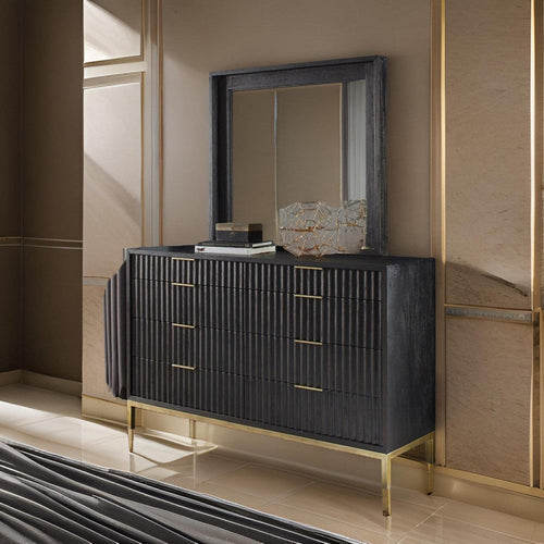 Carl 42 Inch Wood Wall Dresser Mirror, Rectangular Molded Frame, Oak Black