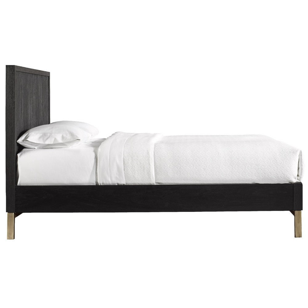 Carl Mahogany Wood Platform Queen Bed Brass Metal Base Oak Black Gold BM273343