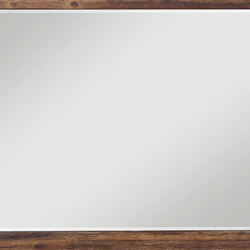 Pim 48 Inch Solid Wood Dresser Mirror with Metal Brackets Rustic Brown BM273360