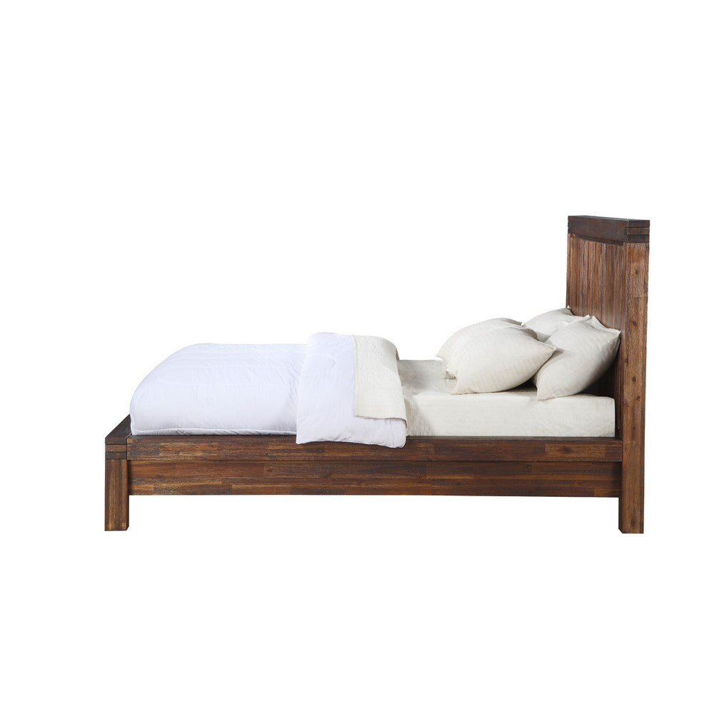 Pim Solid Acacia Wood Platform Queen Bed Panel Headboard Rustic Brown BM273400