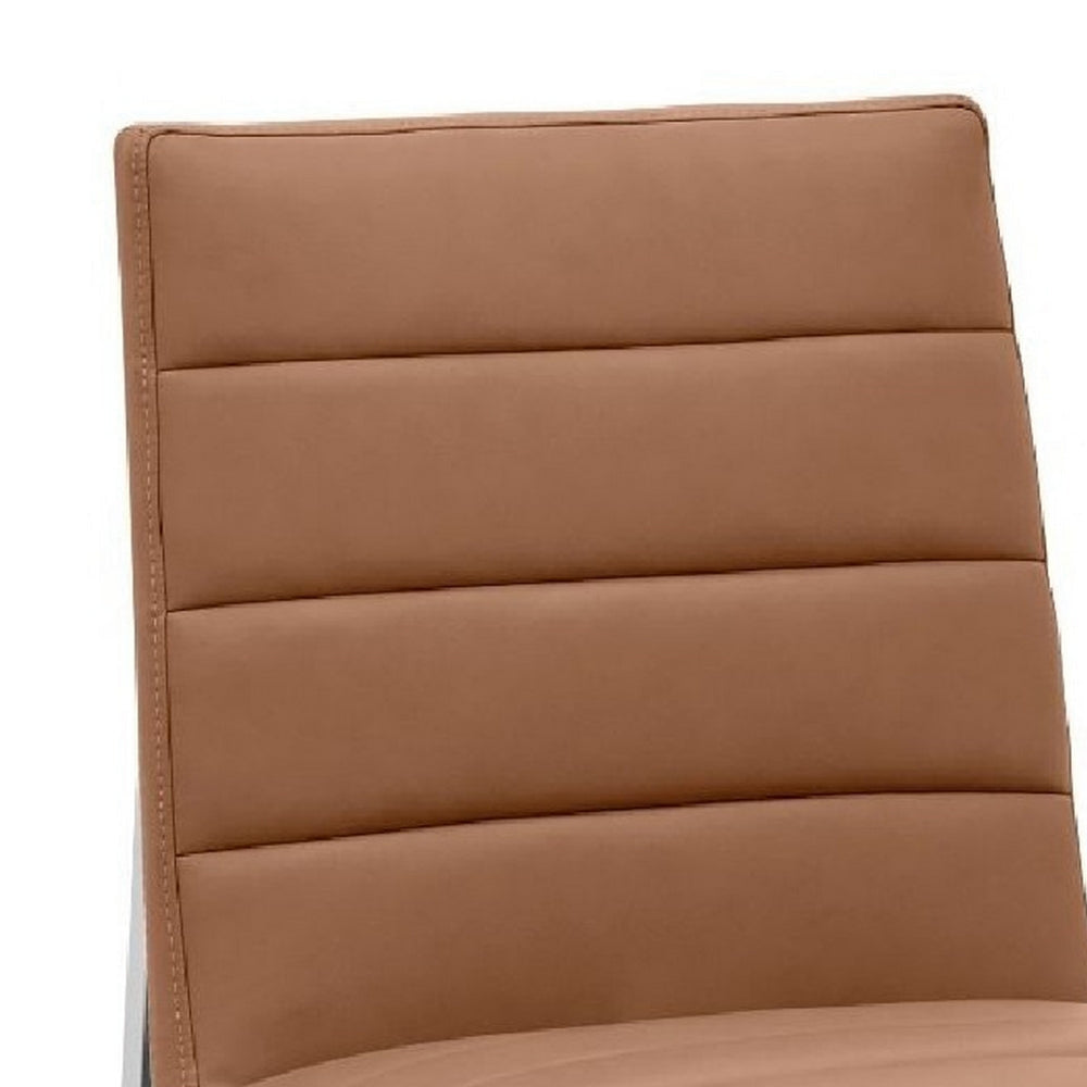 Eun 23 Inch Faux Leather Dining Chair Metal Chrome Legs Set of 2 Cognac BM273661