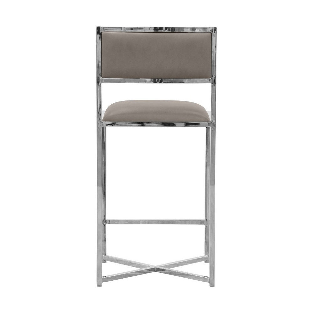 Eun 26 Inch Vegan Faux Leather Counter Stool Chrome Base Set of 2 Gray BM273678