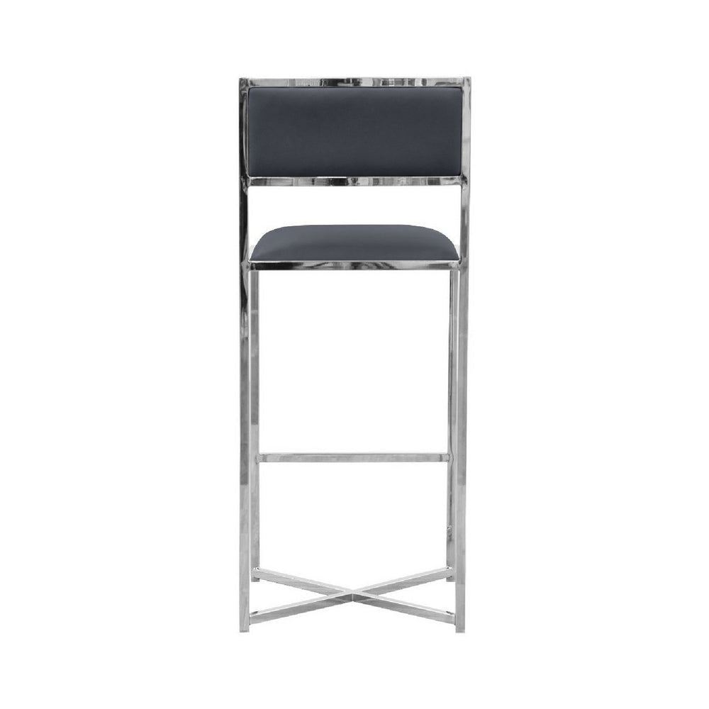 Eun 30 Inch Vegan Faux Leather Barstool Chrome Base Set of 2 Dark Gray BM273682