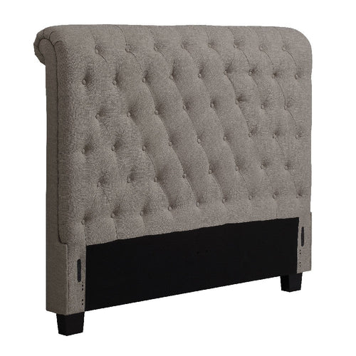 Rue Full Headboard, High Rolled Back Button Tufted Linen, Gray