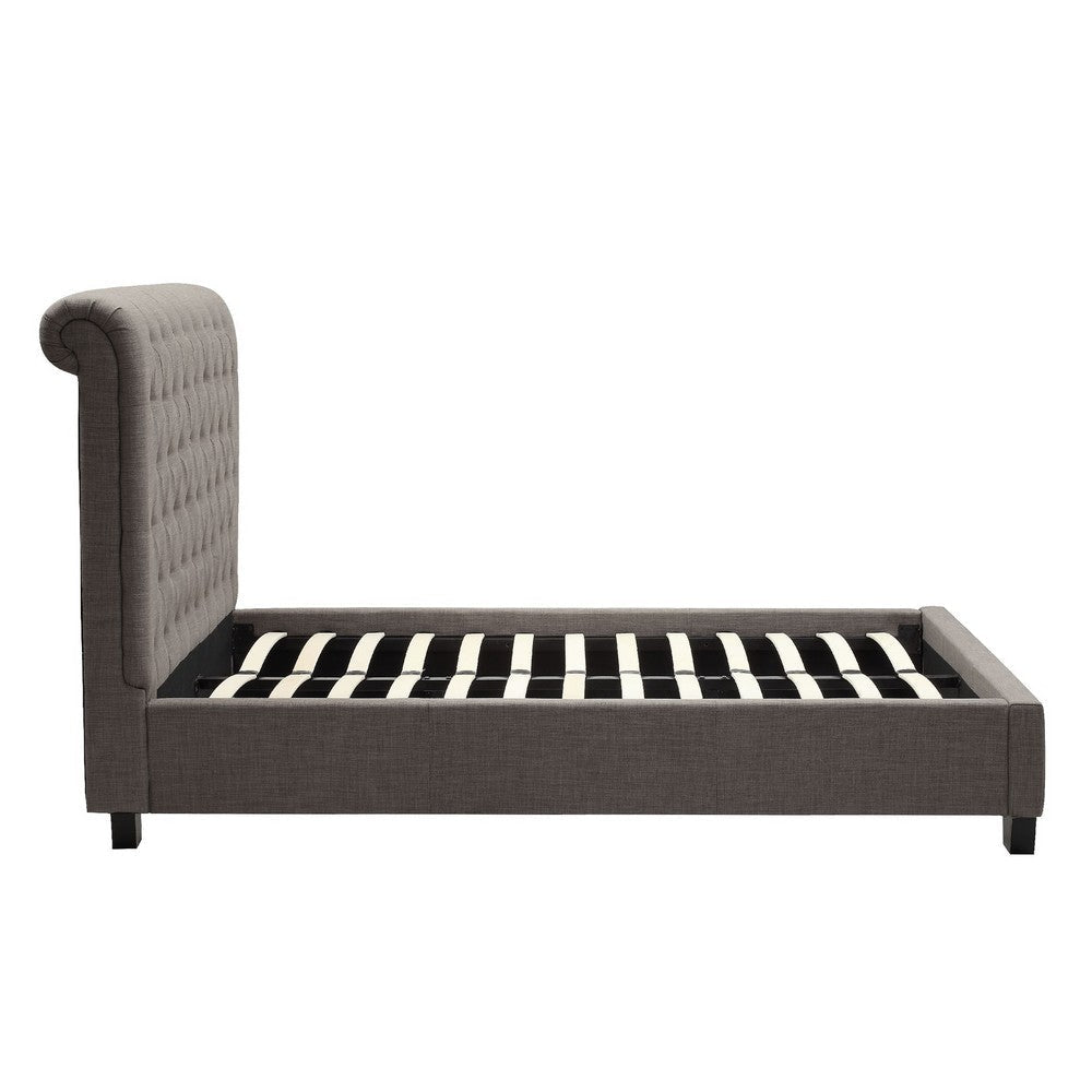 Rue Low Profile Queen Bed Button Tufted Uphosltered Rolled Back Gray BM274116