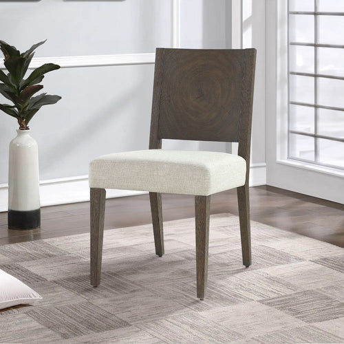 Lan 19 Inch Rubberwood Side Dining Chair, Upholstered, Set of 2, Brown