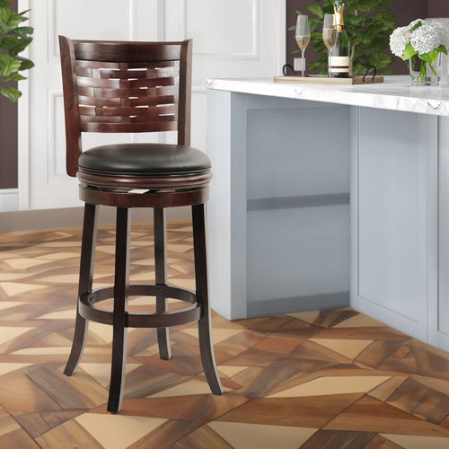 Kim Swivel Barstool | 29" | Bonded Leather | Espresso Black