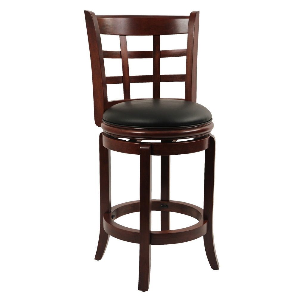 Sabi 24 inch Swivel Counter Stool, Solid Wood, Faux Leather, Brown, Black By Casagear Home