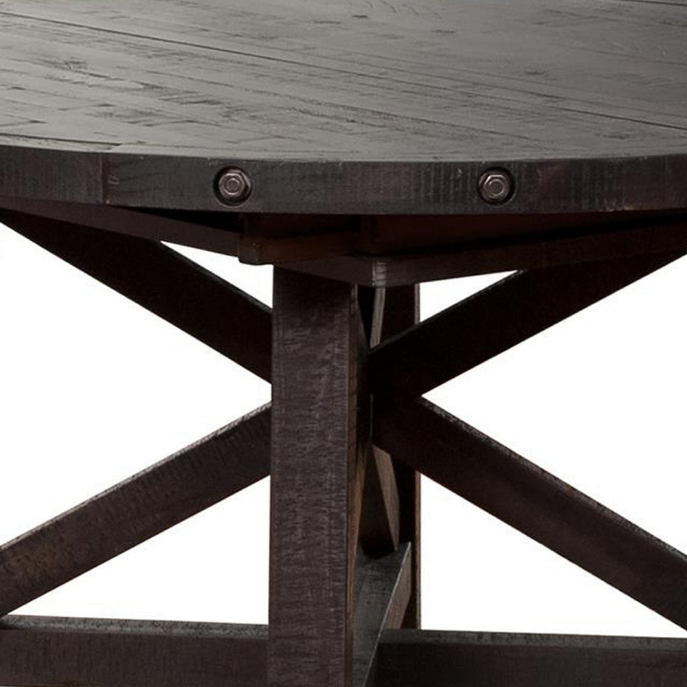 Liu 54 - 72 Inch Round Dining Table Acacia Wood Extendable Dark Brown BM274451