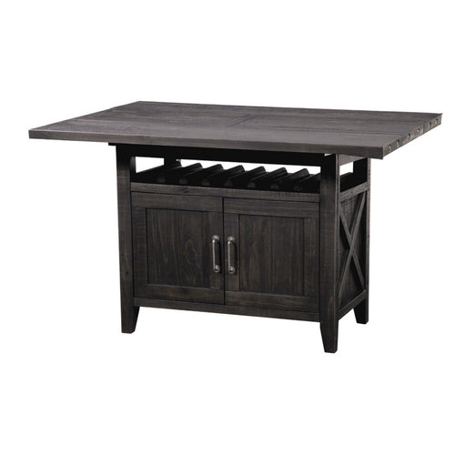 Liu 58 Inch Counter Height Table, Acacia, 2 Cabinets, Exposed Bolts, Brown