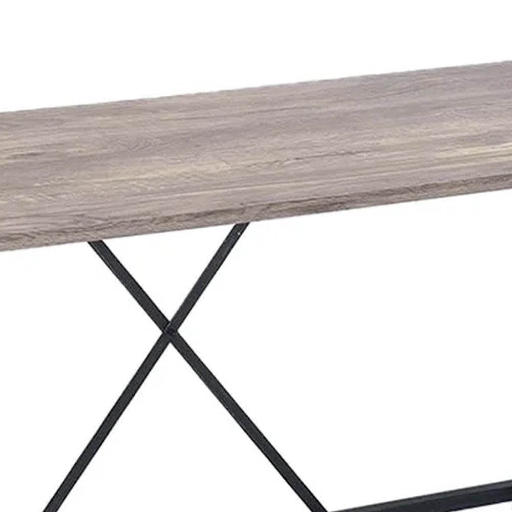 48 Inch Console Desk Table Metal Chain Base Oak Brown Black BM274614