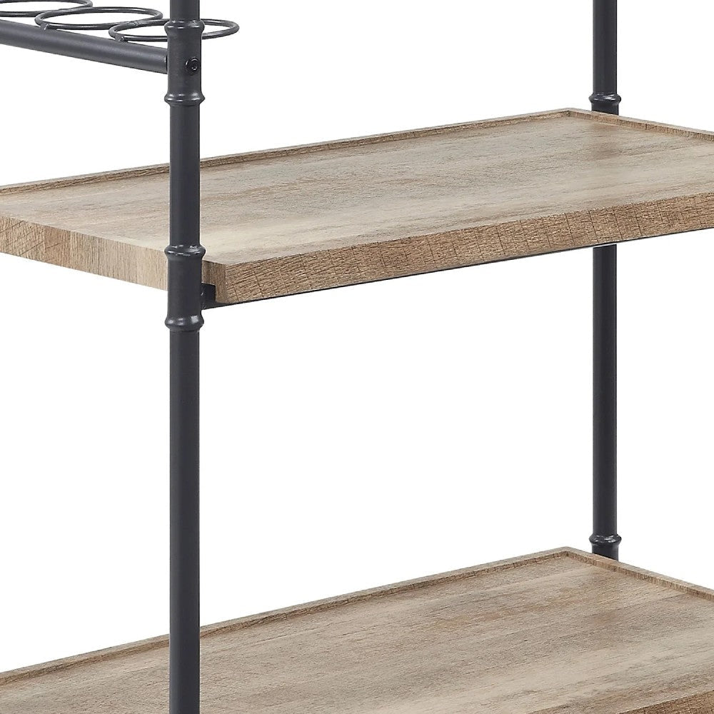 Vida 38 Inch Serving Bar Cart Pipe Frame Locking Casters Brown Black BM274646