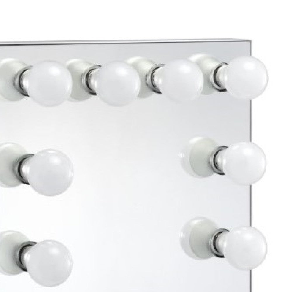 24 Inch Modern Lighted Mirror 2 Power Outlets 12 Bulb Sockets White BM274649