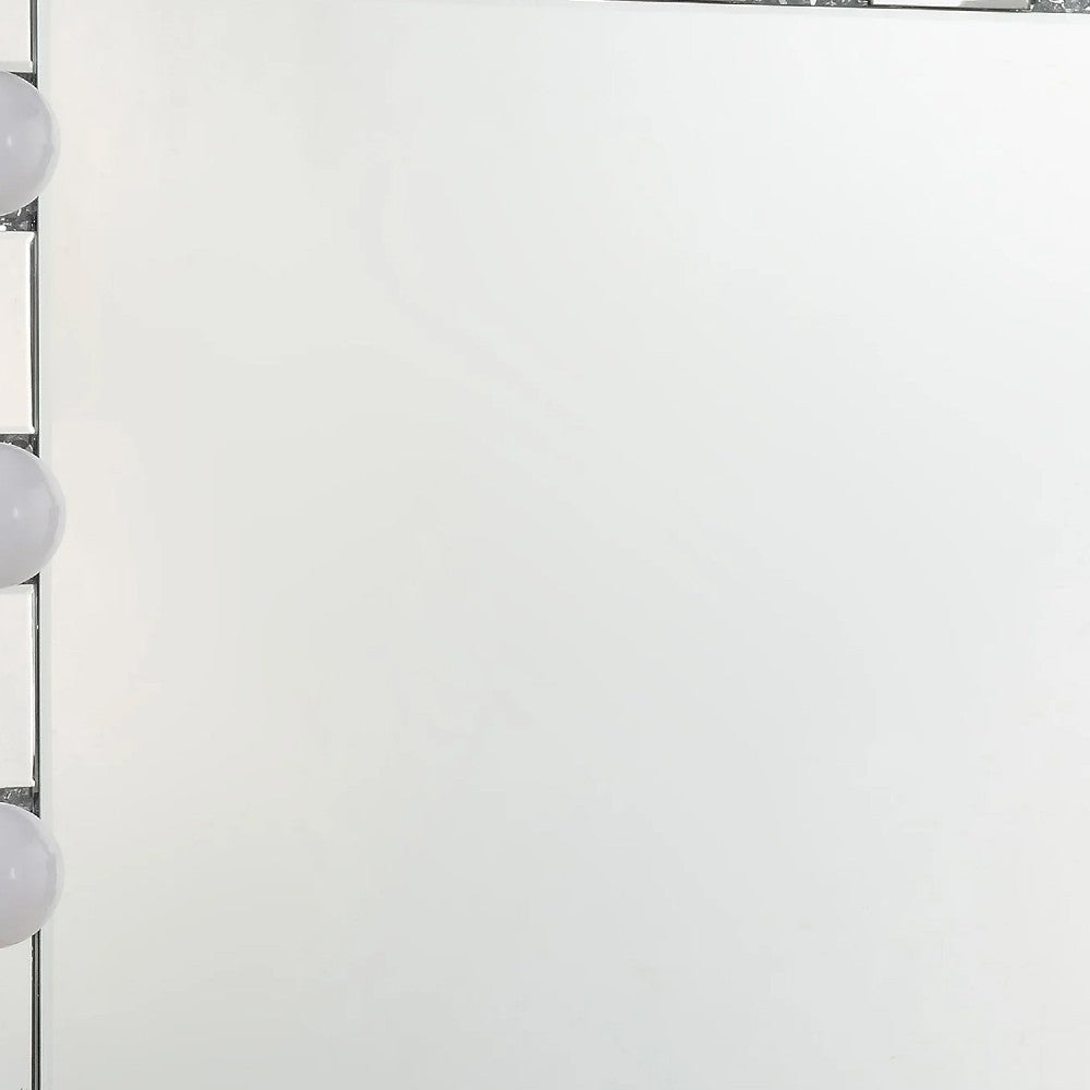 Zaff 32 Inch Modern Glam Lighted Mirror 12 Sockets Faux Diamonds Silver BM274650