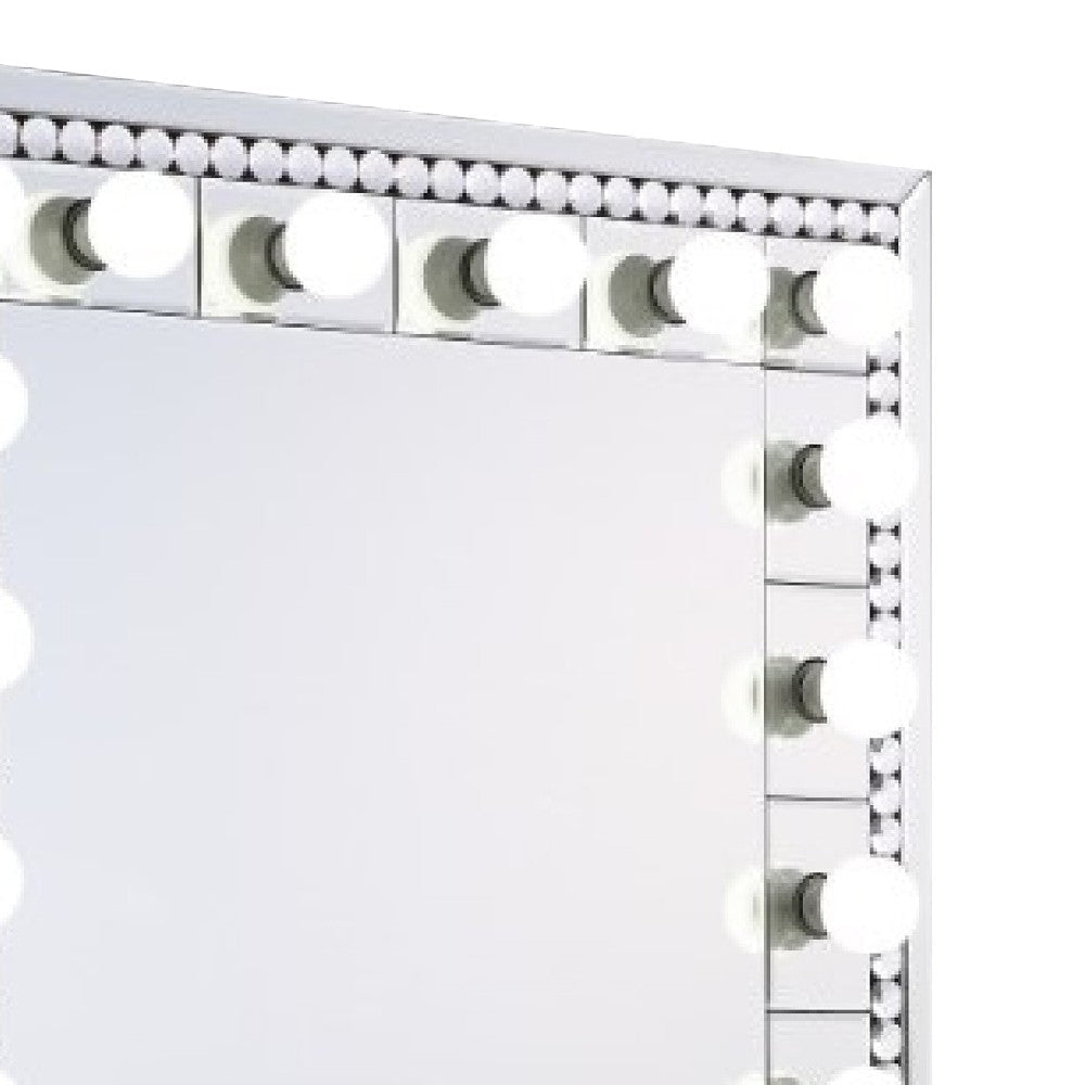 Rose 32 Inch Vanity Lighted Wall Mirror 11 Bulbs Faux Diamond Silver BM274653
