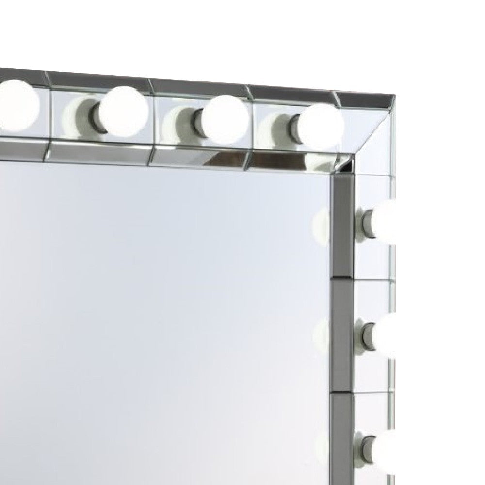 32 Inch Square Lighted Wall Mirror 12 Bulb Sockets Mirrored Frame Silver BM274654