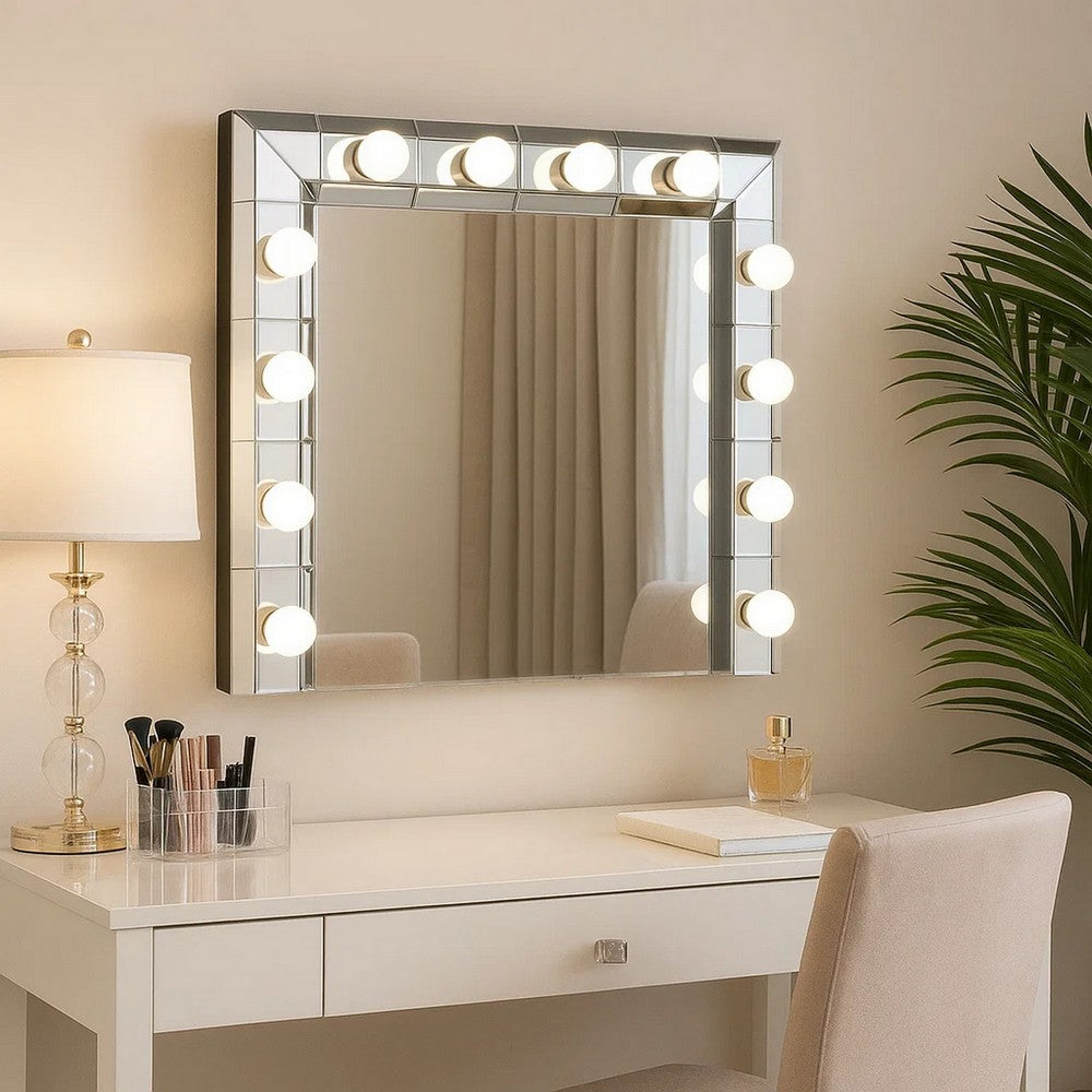 Buy 32" Square Lighted Mirror 12 Bulb Sockets Silver | Fast Shipping ...