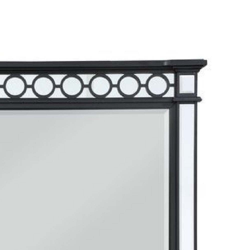 Koda 52 Inch Wall Mirror Molded Trim Circular Cut Out Design Black BM275056