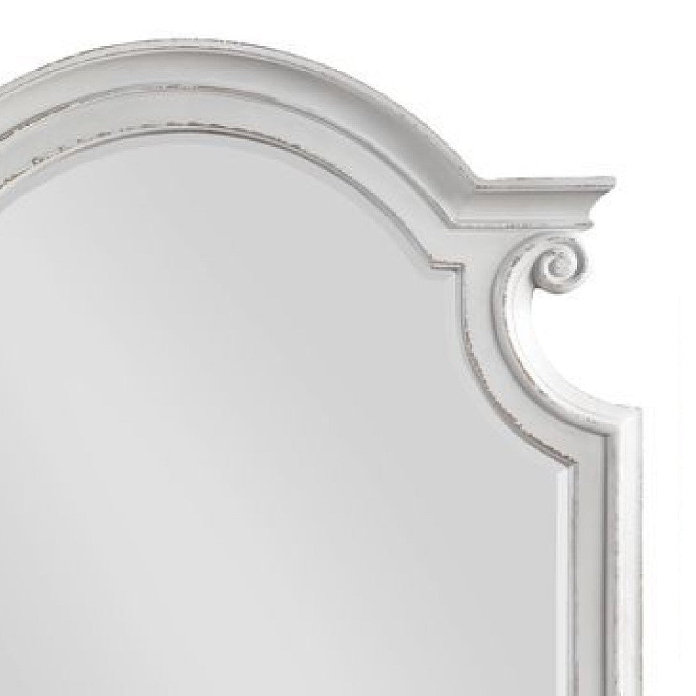Fil 46 Inch Solid Wood Mirror Arch Top Scalloped Antique White BM275079