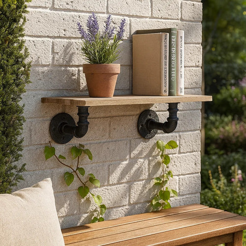 Ley Wall Shelf | 18" | Wood & Metal Pipe | Brown & Black