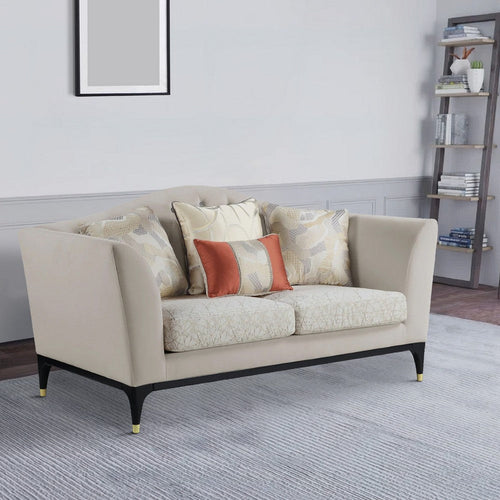 Mavi 71 Inch Loveseat, Velvet, Arched, Button Tufted, Metal Legs, Beige